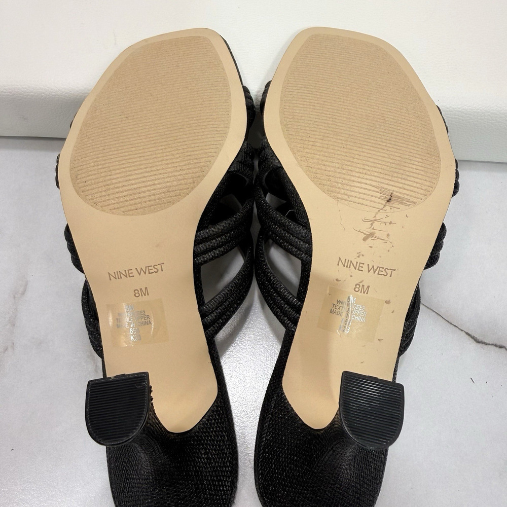 Nine West Black Heel Woven Crisscross Strap Slide Sandal Size 8M - Picture 8 of 9